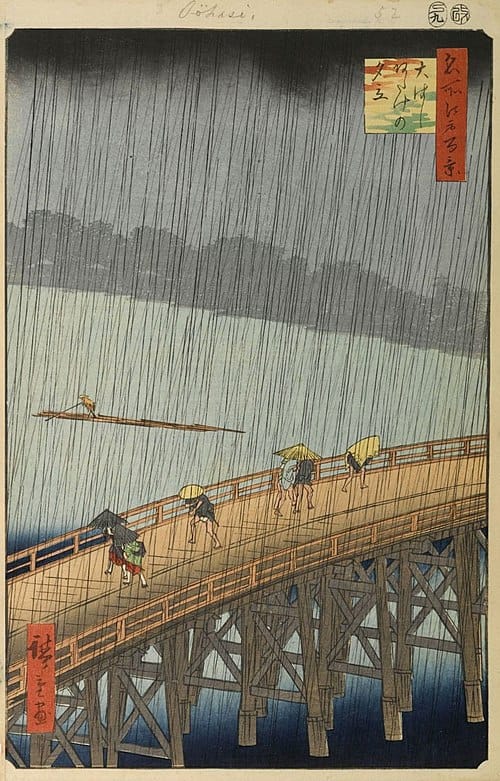 Hiroshige's rain-soaked bridge print