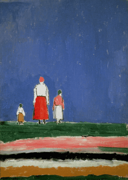 Three figures in the field by Kazimir Malevich, 1913